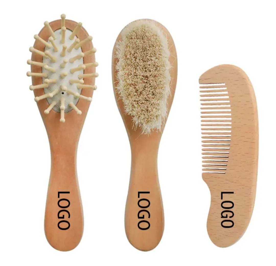 Natural wood hair brush