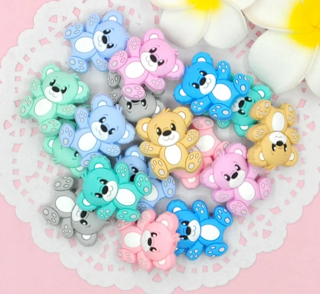 Silicone bear beads with hole baby nipple chain accessories cartoon animal silicone beads