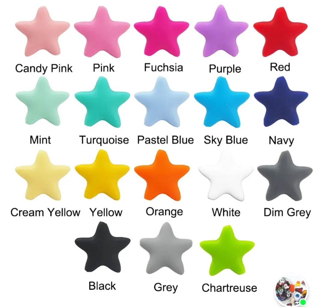 Wholesale soft non toxic BPA free colorful silicone star beads 38*38mm