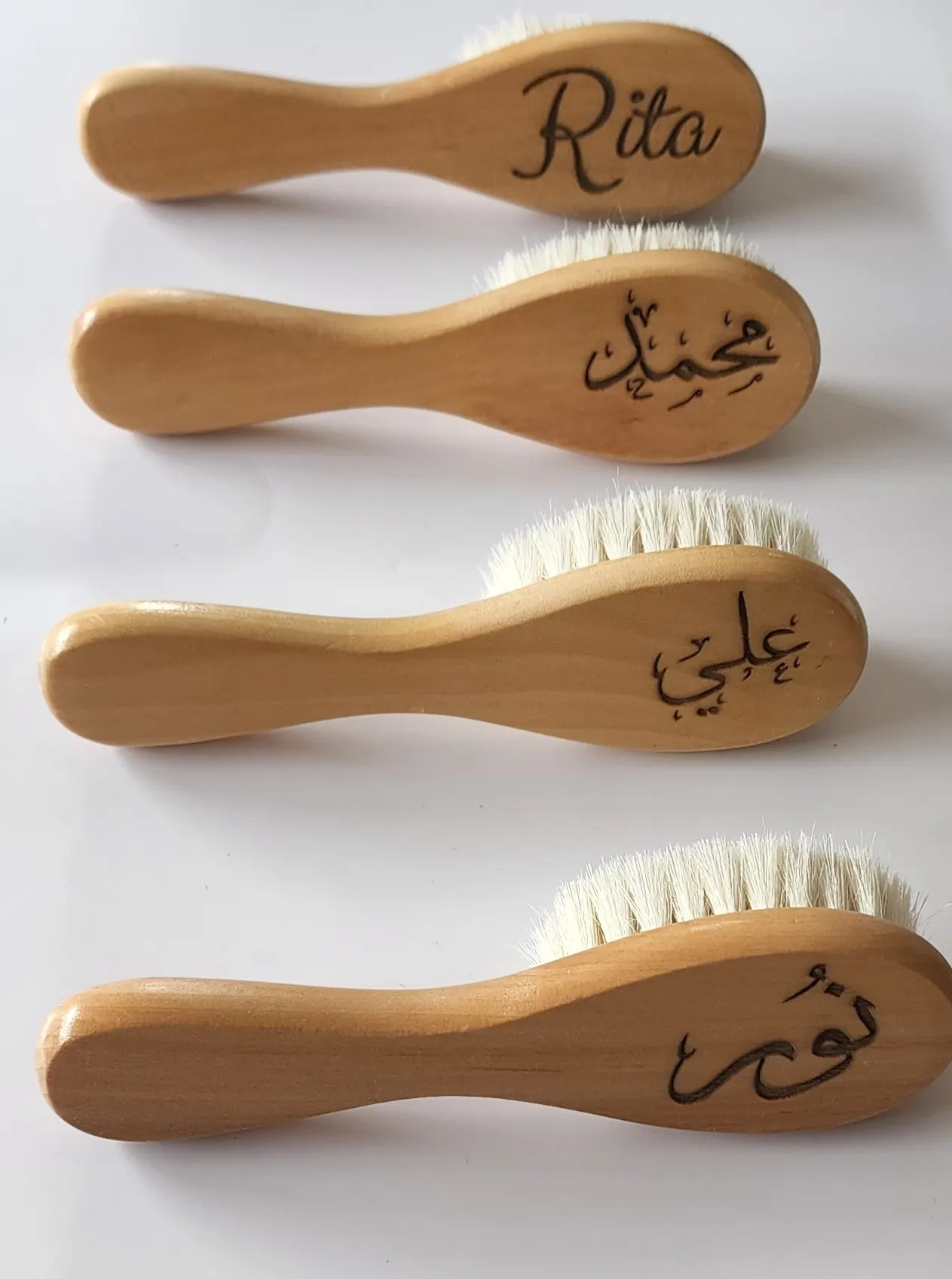 Natural wood goat baby hair brush