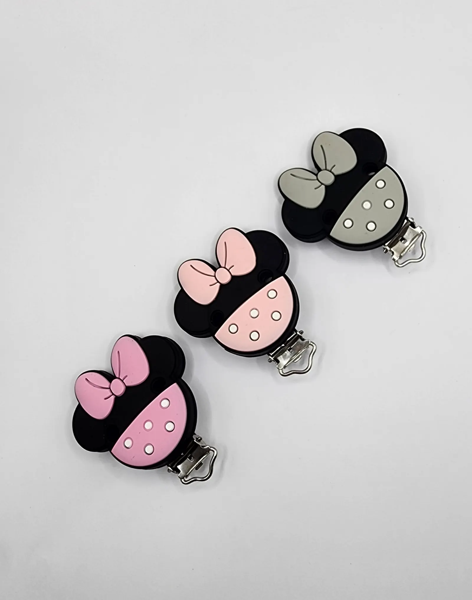 Silicone minnie mouse clips & beads baby soft chewing pacifier holder