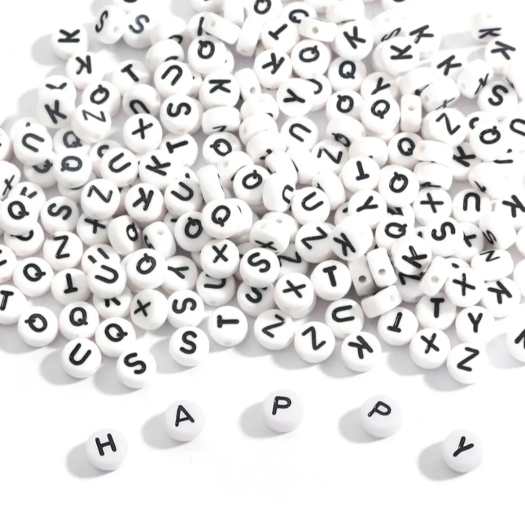4*7mm 100/bag acrylic round flat alphabet letter beads from A-z