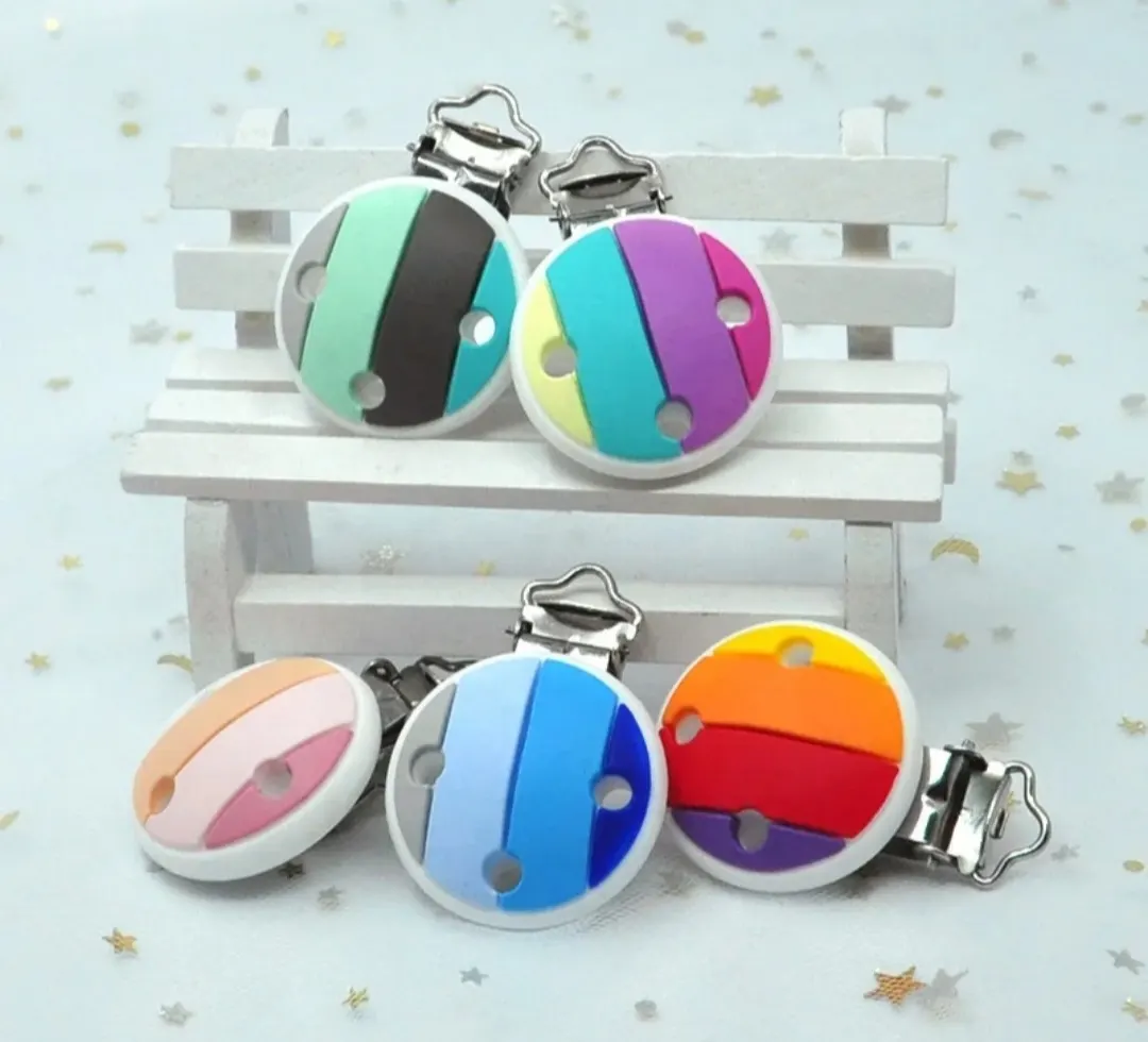 40*60mm silicone round rainbow pacifier clipbaby chain holder handmade