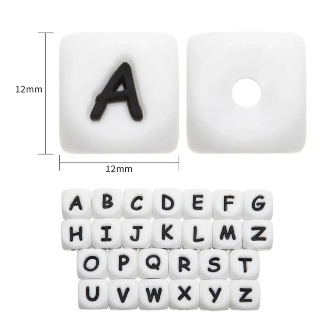 Hot selling BPA free 12mm english silicone baby alphabet letter beads