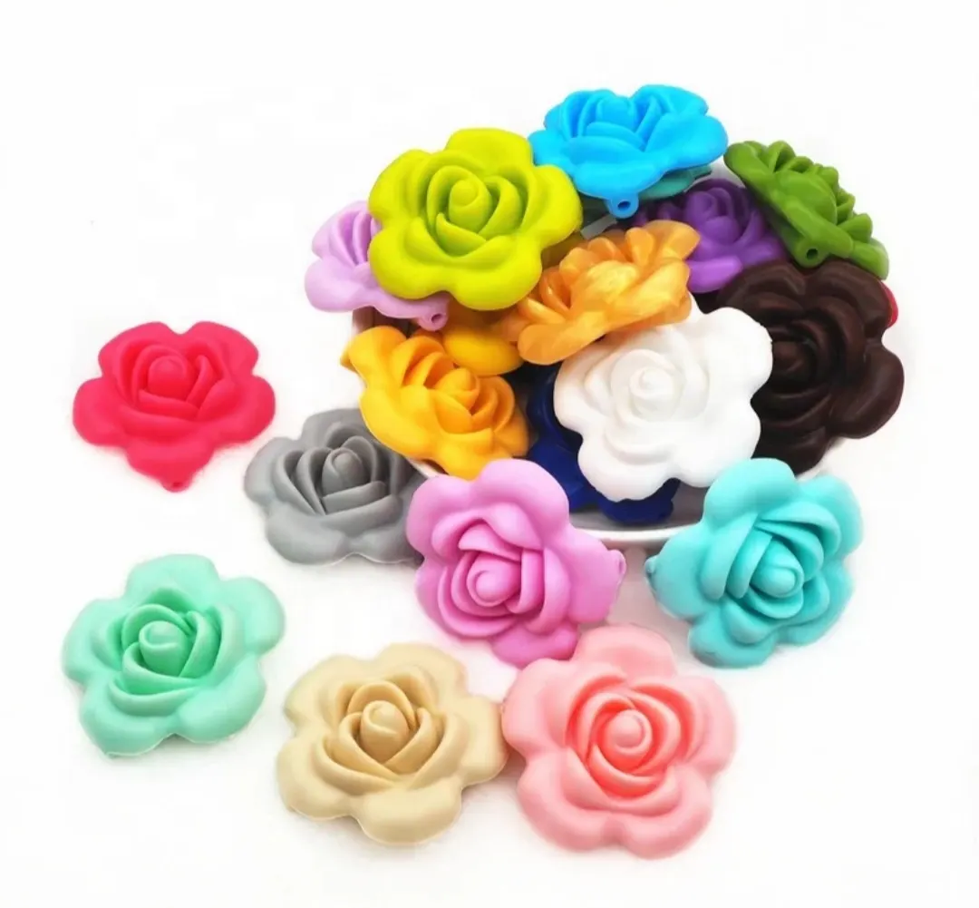 Colorful silicone rose flower beads DIY jewelery making & chain pacifier