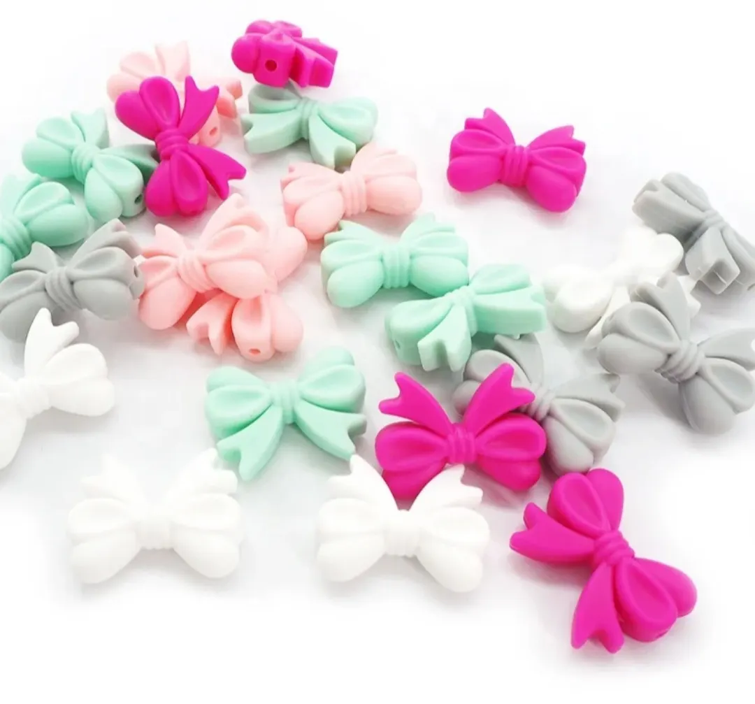 Goid quality silicone baby bowknot beads for jewelery making & chain pacifier handmade